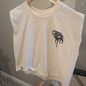 White Sleeveless Top with Eye Graphic